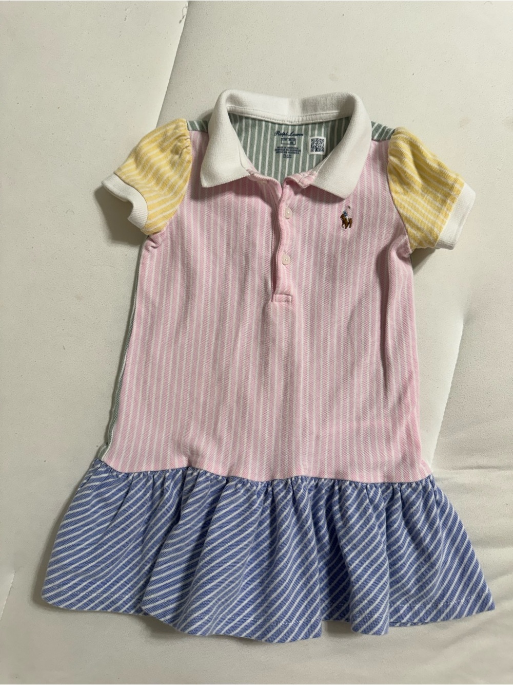 Ralph Lauren Pink Polo Dress with Yellow Sleeves and Blue Skirt